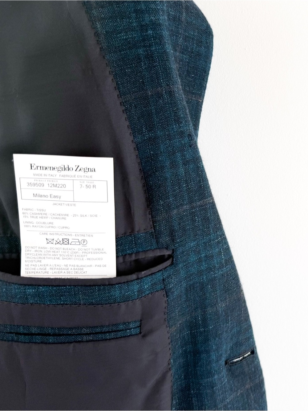 NEW Ermenegildo Zegna Cashmere Milano Easy Teal Plaid Sport Coat Men Blazer 40R - Picture 16 of 16